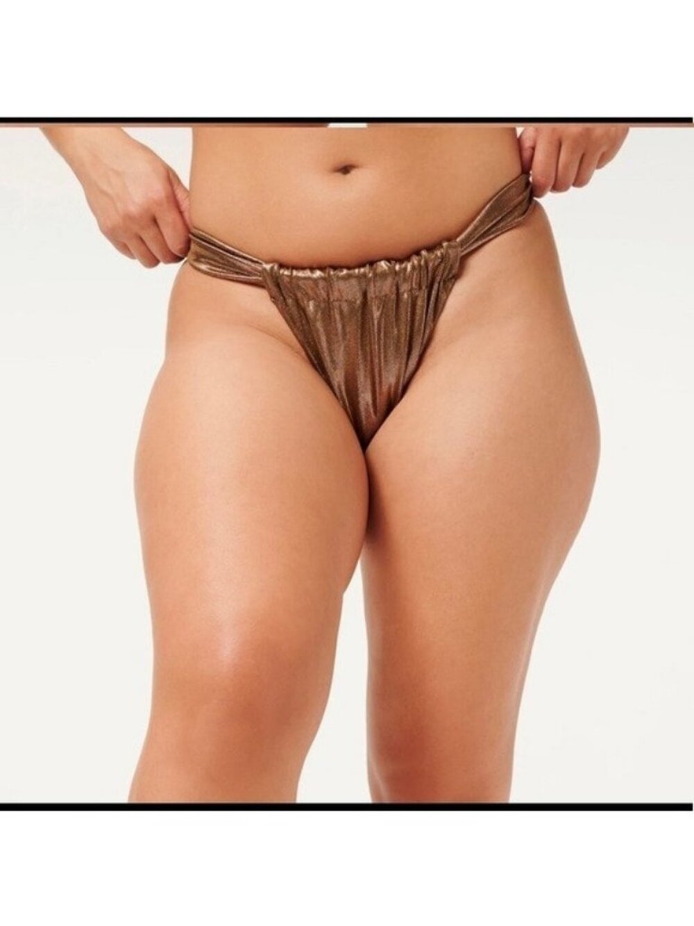 Good American Ruched Bikini Bottom Mocha Foil Metallic Gold Size 2 US M